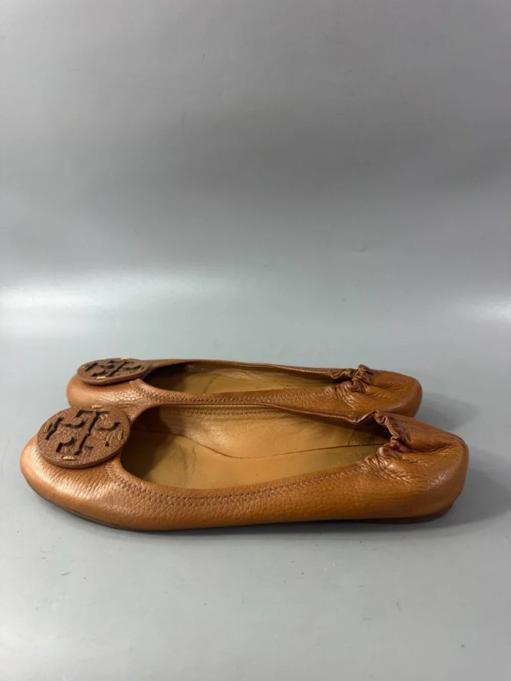Tory Burch Reva Brown Leather Scrunch Ballet Flats, Size 10 M